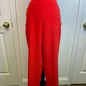 Zara Womens Red Cropped Trousers Large Gold Button High Rise Ankle Pants
